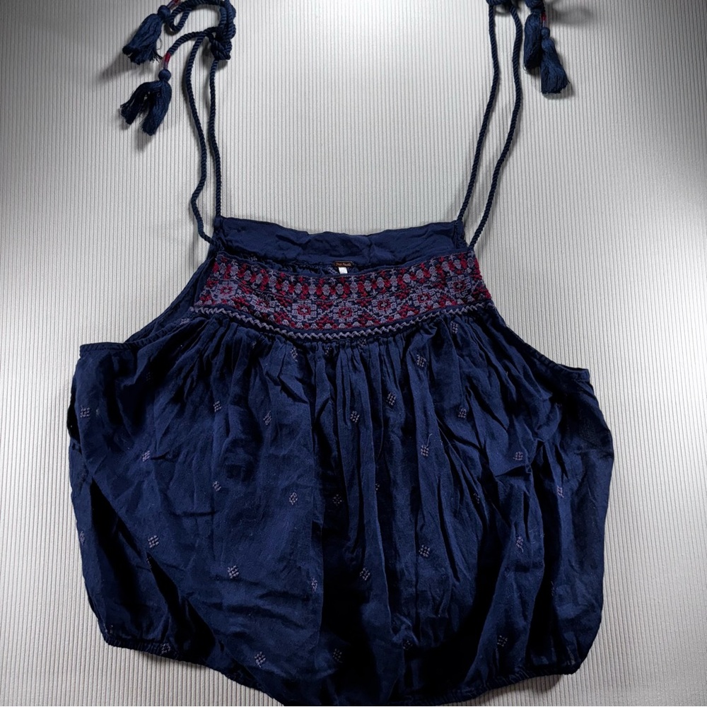 Free People Eternal Love Navy and Red Embroidered  Tank Top‎